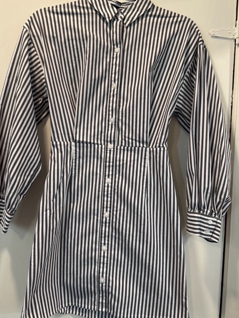 Express Poplin Striped Shirt Dress - Black & White - Picture 2 of 5